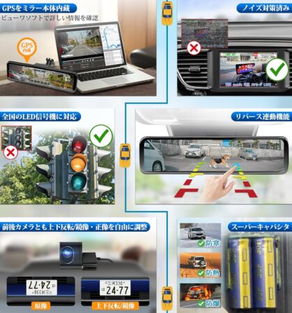 PORMIDO 爆光液晶/自動輝度調整付 ミラー型ドライブレコーダー 前後カメラ 2K 11インチ爆光液晶 ソニー製STARVIS 72時間駐車監視 PRD81Cの機能解説