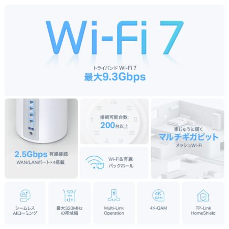 TP-Link Deco BE9300 メッシュWi-Fi ルーター 2ユニットのWifir7の機能解説