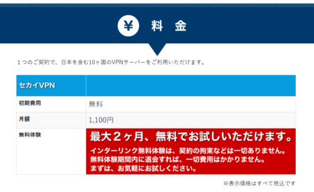 セカイVPN料金表
