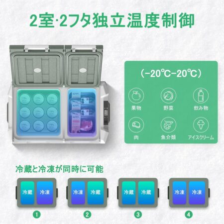 Alpicool ポータブル車載冷蔵庫 DC12V/24V AC100V  車中泊 キャンプ NLS55は2室仕様
