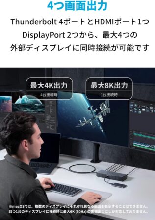 Anker 778 Thunderbolt ドッキングステーション (12-in-1, Thunderbolt 4)は最大4画面