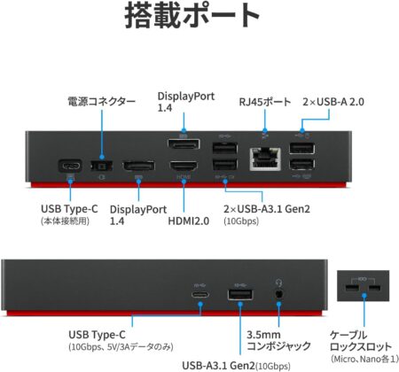 Lenovo ThinkPad ドッキングステーション 40AY0090JP搭載ポート