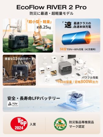 EcoFlow ポータブル電源 大容量 RIVER 2 Pro 768Wh特徴2