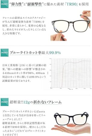 mujina ブルーライトカット メガネ JIS規格 超軽量 TR90フレーム