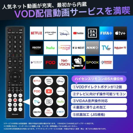 ハイセンス 55V型 55E7N PRO 4K Mini LED対応VOD