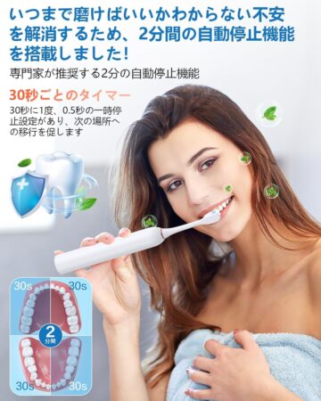 BESTCROF 電動歯ブラシ 音波式 横振り IPX7防水 6モード