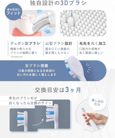 【歯垢除去力最大7倍】国内ブランド フィスホワイト 電動歯ブラシ 替えブラシ 付デュポン製