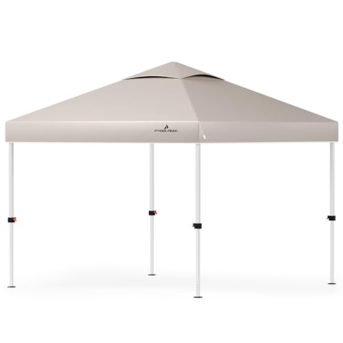 PYKES PEAK (パイクスピーク) ワンタッチ タープテント 3m×3m 大型 【 組み立て簡単 シルバーコーティング UVカット 遮光 耐水加工 4段階調整 風抜けベンチレーション 】 日除け 日よけ キャンプ アウトドア イベント タープ テント (ライトベージュ) 1枚目 画像