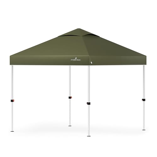 PYKES PEAK (パイクスピーク) ワンタッチ タープテント 2.5m×2.5m 大型 【 組み立て簡単 シルバーコーティング UVカット 遮光 耐水加工 4段階調整 風抜けベンチレーション 】 日除け 日よけ キャンプ アウトドア イベント タープ テント (オリーブ) 1枚目 画像