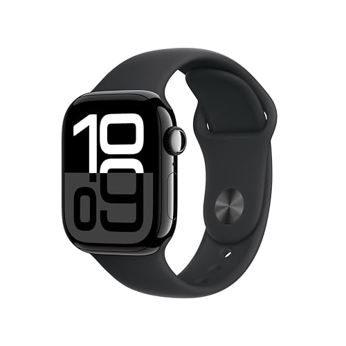 Apple Watch Series 10(GPSモデル)- 42mmジェットブラックアルミニウムケースとブラックスポーツバンド - S/M - 先進的なディスプレイ、睡眠時無呼吸の通知、高速な充電、Suica対応、スマートウォッチ、スポーツウォッチ 1枚目 画像