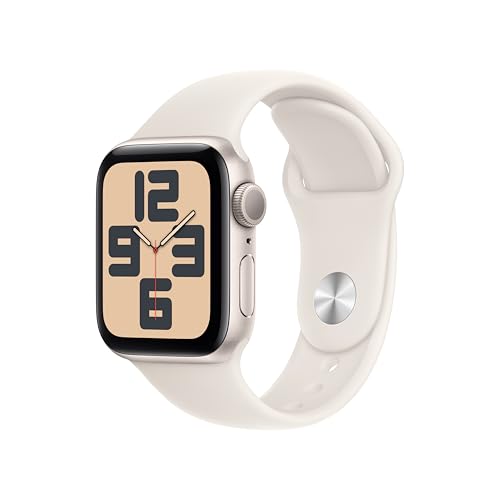 Apple Watch SE(第 2 世代)[GPS モデル、40mm ケース]スターライトアルミニウムケースとスターライトスポーツバンド - S/Mを組み合わせたスマートウォッチ。フィットネストラッカーと睡眠トラッカー、 衝突事故検出、心拍数のモニタリング、Retina ディスプレイ、耐水性能 画像1