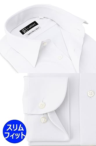 [アイシャツ] i-shirt 完全ノーアイロン ストレッチ 超速乾 スリムフィット 長袖 アイシャツ ワイシャツ メンズ ノンアイロン 004 ホワイト レギュラーカラー 無地 ハイゲージモデル M15120002601 L84(首回り41cm裄丈84cm) 最後 画像