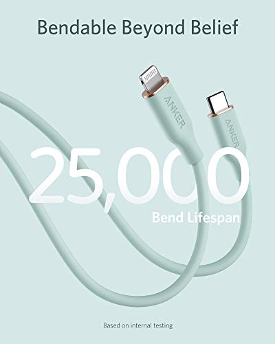 Anker PowerLine lll Flow USB-C & ライトニング ケーブル MFi認証 Anker絡まないケーブル USB PD対応 シリコン素材採用 iPhone 14 / 14 Plus / 14 Pro / 14 Pro Max / 13 各種対応 (1.8m ミントグリーン) 中間 画像