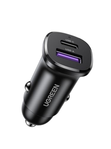 UGREEN USB C カーチャージャー 2ポート ミニ小型【PD30W+SCP22.5W 急速充電】 シガーソケット PD3.0/QC4.0/PPS対応 12V・24V車対応 車載充電器 コンパクトサイズ 軽量 耐久性 車充電器 iphone17/iPhone15/ iPhone14/ iPhone13/Xperia/Galaxy/Android/iPadなどに対応 画像1