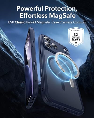 【3倍米軍MIL規格・MagSafe対応】ESR iPhone 17 Pro ケース 米軍保護工学 ワイヤレス充電/25Wの高速充電に対応 傷に強い背面 衝撃吸収 耐黄変 いPhone17Pro ケース エアガードガードコーナー カメラコントロールカバー ストラップホールあり iPhone17Pro用 ハイブリッドシリーズ フロストブルー 最後 画像