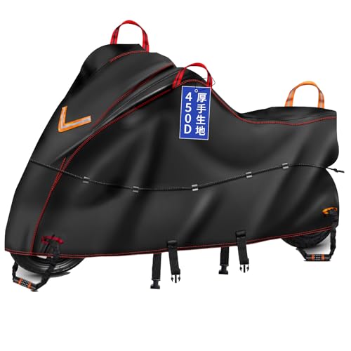 Bst Jyob バイクカバー オックス450D 厚手 【バイク専門家監修 防風プロテクション 強風に負けない】 丈夫 防風 防炎 耐熱 防水 撥水 紫外線防止 盗難防止 スクーター/原付/125cc/250cc用/400cc用/小型/普通/大型/軽二輪など 2XL：全長245*前高125*リア高100 画像1