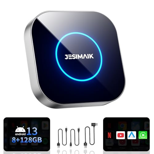 JESIMAIK CarPlay AIボックス UHDlite 車内で動画視聴 画面任意分割 Android13.0ワイヤレスアダプター CarPlay/Android Auto搭載 Appインストール 4GLITE通信 SIM/TFカードスロット 512GB拡張 GPS内蔵 SM6225高性能チップ アルミ合金筐体 ヒートシンク 高速 安定 自動接続 小型 98%以上車種対応可能 8+128G 画像1