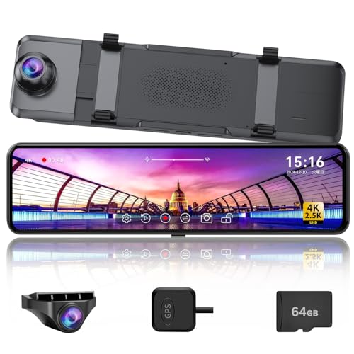 Changer ドライブレコーダー ミラー型 前後カメラ 4K+2.5K 11インチ 右カメラ 伸縮式フロントカメラ Type-C電源 GPS搭載 170°広角 ドラレコ 超鮮明夜間撮影 上下画像+左右反転可 バックガイドライン角度調整可 24時間駐車監視 地デジ干渉対策 日本語説明書 64GB高速メモリ付属 (V69Plus) 画像1