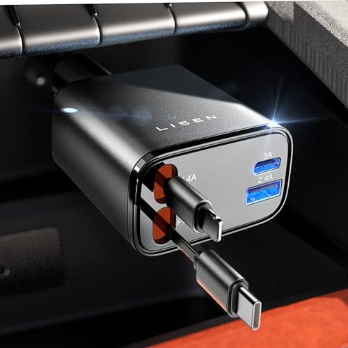 LISEN 4in1 車 充電器 シガーソケット USB-C 巻き取り式充電器69W しがーソケット USB 急速充電 Cタイプ カーチャージャー カー用品 便利グッズ 車内 贈り物 車載充電器 80cmまきとり充電ケーブル アクセサリー ハイエース ジムニー iPhone17 16 e 15 14 13 Air Galaxy S25 Pixel 9A iPad スイッチ2対応 12/24V両用 画像1