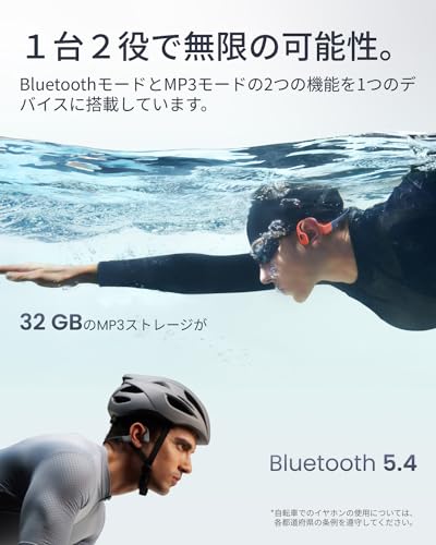 Shokz (ショックス) OpenSwim Pro骨伝導イヤホン 水泳用ワイヤレスヘッドホン bluetooth5.4 水中MP3 耳を塞がないヘッドホン 自動ペアリングヘッドフォン 技適認証済み マイク付きランニング・スポーツイヤフォン IP68防水規格 急速充電 9時間再生 32GB iPhone/Android 適用 グレイ 中間 画像