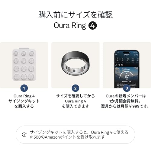 Oura Ring 第4世代 – ダークグレー – サイズ9 – スマートリング|まずはサイズ確認:専用サイズキット対応|睡眠・心拍・フィットネスを計測|最長8日間バッテリー持続 中間 画像