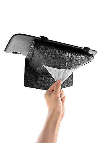 【2way仕様】車 ティッシュホルダー ティッシュケース サンバイザー ヘッドレスト カー用品 便利グッズ 車内 (薄型(箱レス用), 黒) 1枚目 画像
