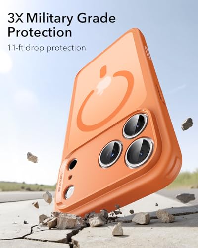 【3倍米軍MIL規格・MagSafe対応】ESR iPhone 17 Pro ケース 米軍保護工学 ワイヤレス充電/25Wの高速充電に対応 傷に強い背面 衝撃吸収 耐黄変 いPhone17Pro ケース エアガードガードコーナー カメラコントロールカバー ストラップホールあり iPhone17Pro用 ハイブリッドシリーズ フロストオレンジ 中間 画像