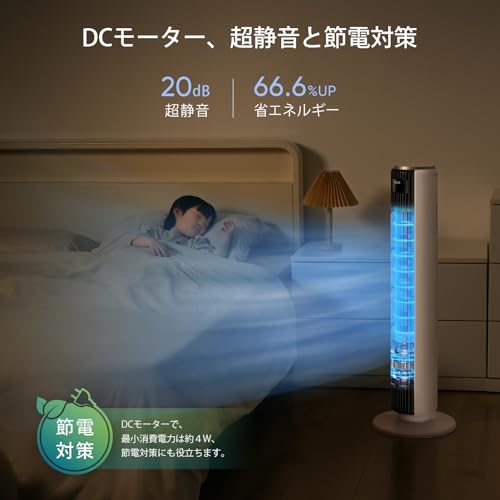【節電対策】Levoit (レボイト) 扇風機 タワーファン 静音 DCモーター 羽なし 送風機 省エネ 左右90°自動首振り 上下風向き60°調整可 温度センサー付き 自動風量調節 12時間タイマー リモコン付き 7.9m/s リビング/寝室 縦型 スリム LTF-F362-WJP 中間 画像
