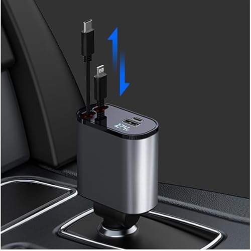 車 充電器 シガーソケットusb巻き取り式カーチャージャーLEKVKM 高速4ポートアダプター急速充電カーシガーライタープラグ、iPhoneおよびType-Cポート、iPhone15、サムスン、ファーウェイ用… 最後 画像