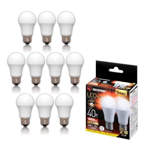 アイリスオーヤマ LED電球 E17 広配光 40形相当 電球色 メーカー5年保証 2×5個セット LDA4L-G-E17-4T62P 画像1