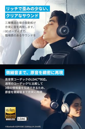 Anker Soundcore Space One Pro (Bluetooth 5.3 ワイヤレス ヘッドホン)【最大60時間音楽再生 / ウルトラノイズキャンセリング 3.5 / LDAC/ハイレゾ対応 (ワイヤレス/有線) / マルチポイント対応/外音取り込み/マイク内蔵】 ミッドナイトブラック 中間 画像