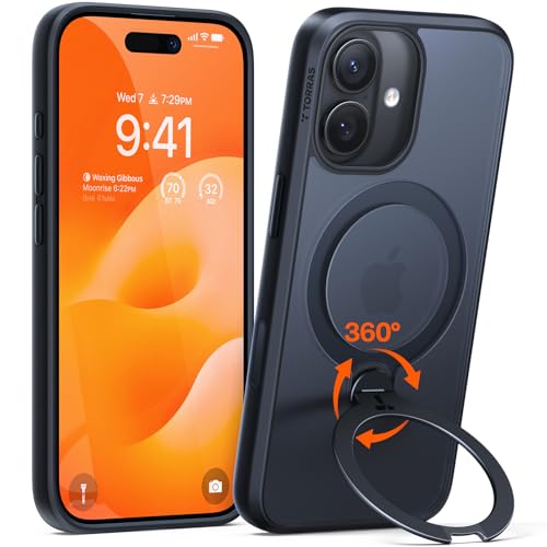 TORRAS iPhone 17 用 ケース【多機能一体・360°新定点回転スタンド】 Magsafe対応 【Ostand Q3 Spin】高耐久性 耐衝撃 ゼンマイ式スタンド リング 縦横両対応 マグネット搭載 急速充電対応 指紋防止 ブラック 画像1