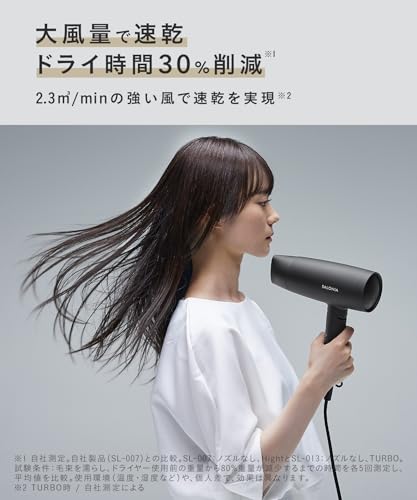 SALONIA サロニア スピーディーイオン ドライヤー 大風量 速乾 軽量 マイナスイオン ヘアドライヤー SL-013BK ブラック 中間 画像