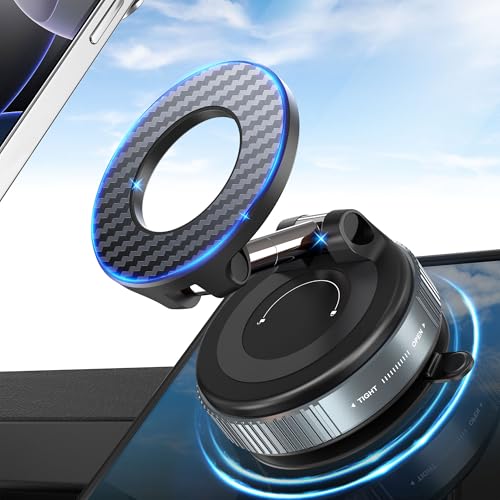 PlusAcc スマホホルダー 車 車載スマホホルダー 真空吸盤 & 強力マグネット 多角度自由調節 360°回転 折りたたみ式真空吸着式スマホホルダー Mag-safe車載ホルダー 超強力N55磁石搭載 iPhone 16/15/14/13/12シリーズとAndroid多機種と多車種に対応マグセーフ車載スマホスタンド 車用品 高級アルミ合金製 安定感 簡単着脱 便利な車載携帯ホルダー 1枚目 画像