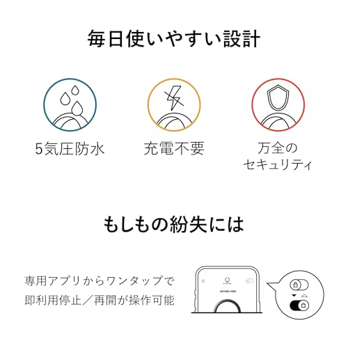 EVERING (紛失保証付きエブリング) 決済できるスマートリング 18サイズ品揃え (US規格) 充電不要 NFC (TypeA) 生活防水 (5気圧防水) アプリでワンタップで一時停止可能 サイズ交換・返品不可 11.0 マットブラック 中間 画像