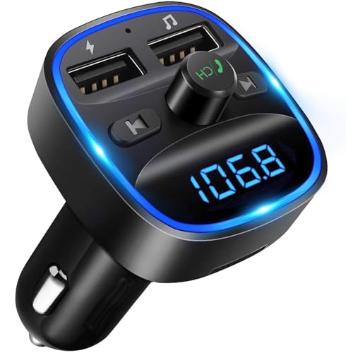 2025新登場 FMトランスミッター 車載充電器 Bluetooth USB急速充電 Bluetooth/U-ディスク対応 2つの音楽再生モード 2ポート対応 12V-24V車対応 LEDディスプレイ ハンズフリー通話 バッテリー電圧測定 1枚目 画像