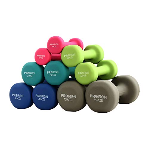 PROIRON ダンベル 5kg 「2個セット」エクササイズ ネオプレンゴムコーティング [筋力トレーニング 筋トレ シェイプアップ 鉄アレイ 鉄アレー] 画像1