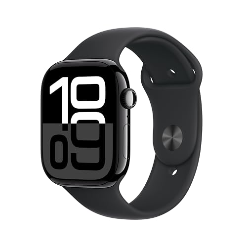 Apple Watch Series 10(GPSモデル)- 46mmジェットブラックアルミニウムケースとブラックスポーツバンド - M/L - 先進的なディスプレイ、睡眠時無呼吸の通知、高速な充電、Suica対応、スマートウォッチ、スポーツウォッチ 1枚目 画像