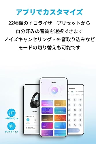 Anker Soundcore Q20i（Bluetooth 5.0 ワイヤレス ヘッドホン）ハイブリッドアクティブノイズキャンセリング/ハイレゾ対応（有線） / 外音取り込みモード/重低音 / 最大60時間長時間音楽再生 / サウンドカスタマイズ可能/専用アプリ対応 ブラック 中間 画像