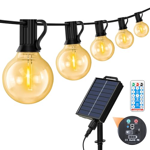 ストリングライト ソーラー 11.5m 防水 夜間自動点灯 17個LED電球 G40 E12口金 電球色 PC素材 破損しにくい 8種点灯モード USB充電可能 調光可能 タイマー機能 リモコン付き 残量表示機能 屋外照明 イルミネーション 誕生日 クリスマス ガーデンライト 庭 祭り 商店街 屋外 ライト【適格請求書発行可】 画像1