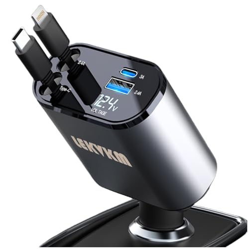 車 充電器 シガーソケットusb巻き取り式カーチャージャーLEKVKM 高速4ポートアダプター急速充電カーシガーライタープラグ、iPhoneおよびType-Cポート、iPhone15、サムスン、ファーウェイ用… 画像1