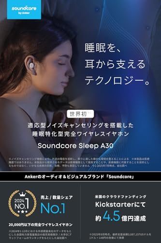 Anker Soundcore Sleep A30 （ワイヤレスイヤホン Bluetooth 5.3）【睡眠用/完全ワイヤレスイヤホン / IPX4防水規格 / 最大50時間音楽再生 / 専用アプリ対応/睡眠時モニタリング/コンパクト/軽量設計/PSE技術基準適合】オフホワイト 最後 画像