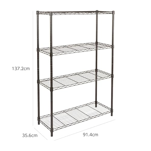 Amazonベーシック 4段スチールラック 棚 メタルラック キッチンラック 耐荷重635kg 幅91.4 x 奥行35.6 x 高さ137.2cm ブラック 中間 画像