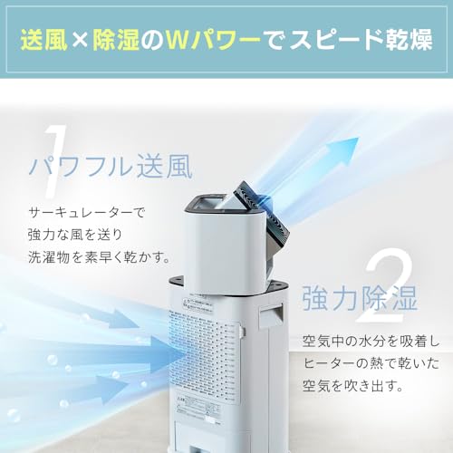 アイリスオーヤマ 除湿機 衣類乾燥 デシカント式 13畳 サーキュレーター付き 除湿器 除湿量 5L タイマー付き スピード乾燥 静音設計 大容量 強力 部屋干し カビ防止 首ふり 左右 梅雨対策 コンパクト リビング IJD-I50 ホワイト 中間 画像