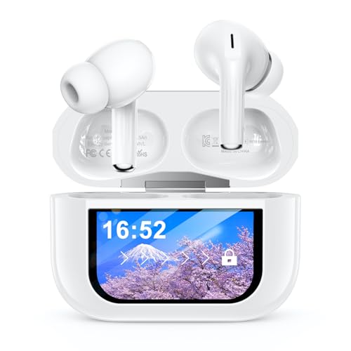 イヤホン bluetooth ワイヤレス 【2025 年新登場·多機能タッチスクリーン·ANC 対応 】Bluetooth5.4 ぶるーとぅーす ブルートゥース イヤホン探し IPX7防水 ノイズキャンセリング 最大48時間再生時間 自動ペアリング マイク付き ENC通話 HiFi音質 Type-C充電 小型/軽量 iPhone/Android/Pad適用 スポーツ/通勤 （白） 画像1