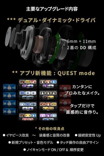 【サウンドメイク対応イヤホン】 JPRiDE model i ANC MK2 - QUEST/Bluetooth 5.3 ワイヤレスイヤホン /（専用アプリで50以上の音色モデル選択 x 自由カスタマイズ）/ ハイブリッド ノイズキャンセリング 3モード搭載 (ANC/外音取込/風切音抑制) 中間 画像