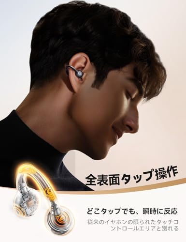 JOYROOM イヤーカフ型イヤホン オープンイヤーイヤホン ワイヤレス Bluetoothイヤホン 13mmダイナミックドライバー 左右チャンネル自動認識 全表面タッチでき マルチポイント接続/最大22時間再生/Bluetooth5.4/専用アプリ/IPX4防水 4.9g超軽量 人間工学L型設計 究極のフィット感 耳挟み式 耳を塞がない 開放型 マイク付き 音漏れ防止(グレー) 中間 画像