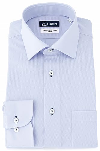 [アイシャツ] i-Shirt 完全ノーアイロン ストレッチ 超速乾 スリムフィット 長袖 アイシャツ ワイシャツ メンズ ノンアイロン サックス ミニチェック セミワイド M15120000781 L84(首回り41cm×裄丈84cm) 画像1