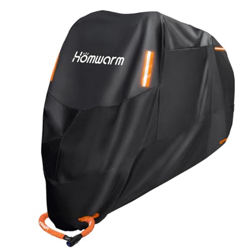 Homwarm バイクカバー300D厚手 防水 紫外線防止 収納バッグ付き (ブラック, XL) 画像1
