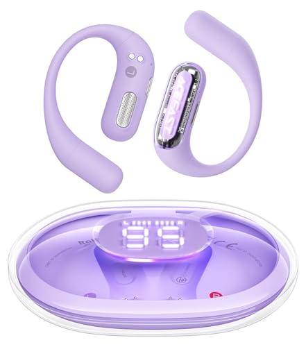 【iFデザイン賞殿堂入り!!】ACEFAST オープンイヤー イヤホン LED雰囲気呼吸ライト Bluetooth 5.4 完全ワイヤレス ランニング・スポーツイヤホン 軽量 耳を塞がない 急速充電 タイプC マイク付き ノイズキャンセリング通話 左右分離型 耳掛け 空気伝導 ACEFIT Pro パープル 画像1